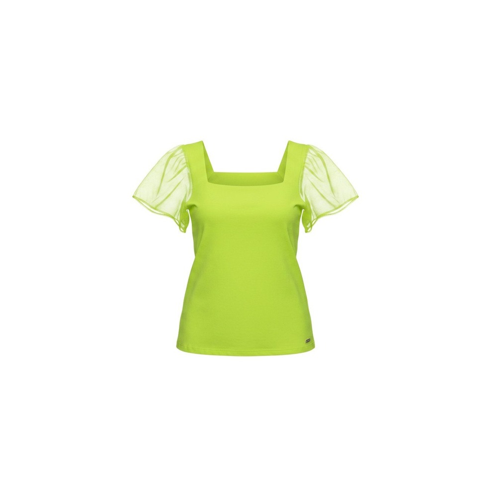 Calvin Klein Top Womens Medium Lime Green NWT Square Neck Sheer Sleeve K0DH7075